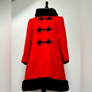 Vintage 1960s Red & Black Faux Fur/Wool Princess Coat.